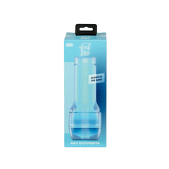 Feel Glow stroker front-facing in retail box on white background, clear window showing luminescent sleeve inside