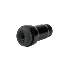Feel Pocket Stroker angled side view showing textured entry cap and two-tone black cylindrical body