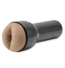 Feel Stroker mid-brown butt-entry masturbator shown outside black casing, skin-like material