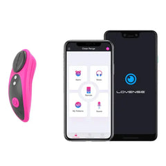 Ferri panty vibrator shown alongside Lovense smartphone app displaying control options