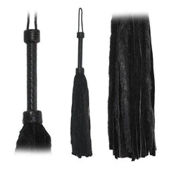 Fetissimo Flogger Black Fur Black Suede Tails 26 Inches - Dreamy Desire