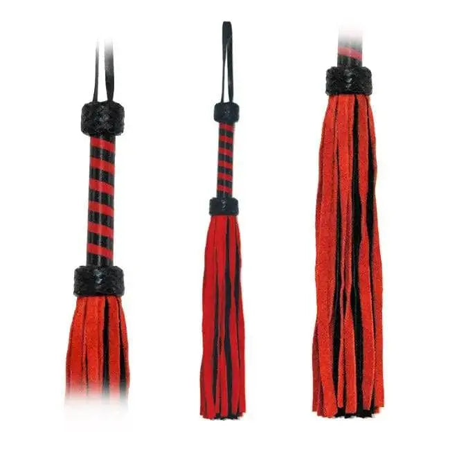Fetissimo Flogger Red Fur Black Suede Tails 18 Inches - Dreamy Desire