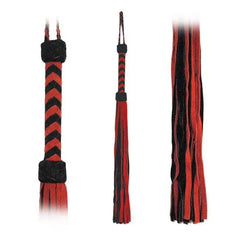 Fetissimo Flogger Red Fur Black Suede Tails 30 Inches - Dreamy Desire