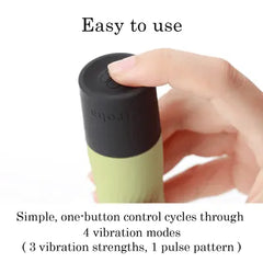 Finger pressing single button on black base of zen MATCHA vibrator cycling through 4 vibration modes