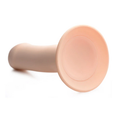 Close-up of the firm circular suction base of the flesh-tone Squeezable Phallic Dildo