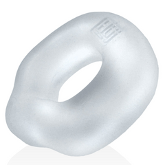 Fit Grips clear cockring tilted to show oval inner channel and plush TPR-silicone construction