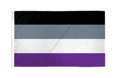 Flags Importer Asexual Flag in black, grey, white, and purple horizontal stripes, 3x5 polyester