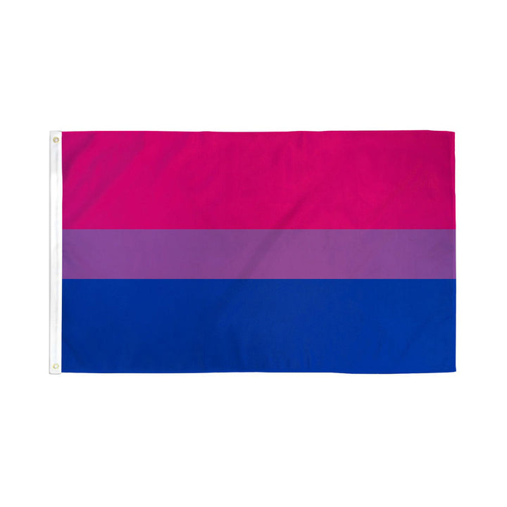 Flags Importer bisexual pride flag in pink, purple, and blue polyester stripes, 3x5 ft