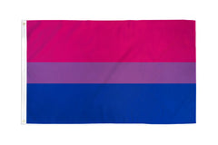 Flags Importer bisexual pride flag in pink, purple, and blue polyester stripes with grommets