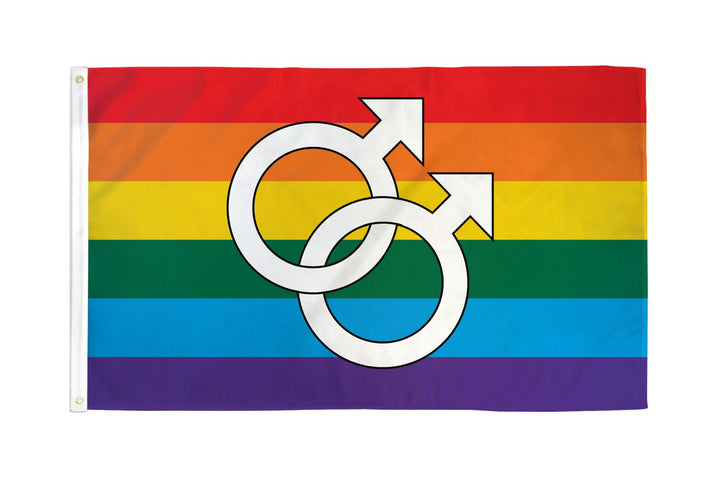 Flags Importer Double Mars Flag 3x5 polyester rainbow stripes with interlocked male symbols