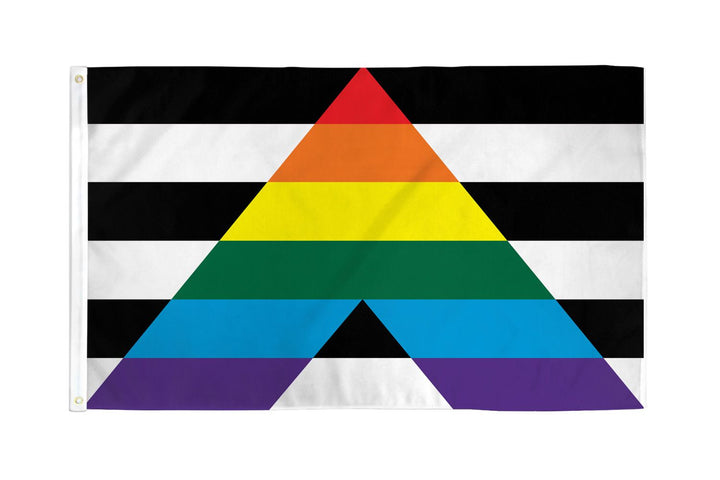 Flags Importer Gay Straight Alliance Flag 3x5 with rainbow triangle on black-and-white stripes