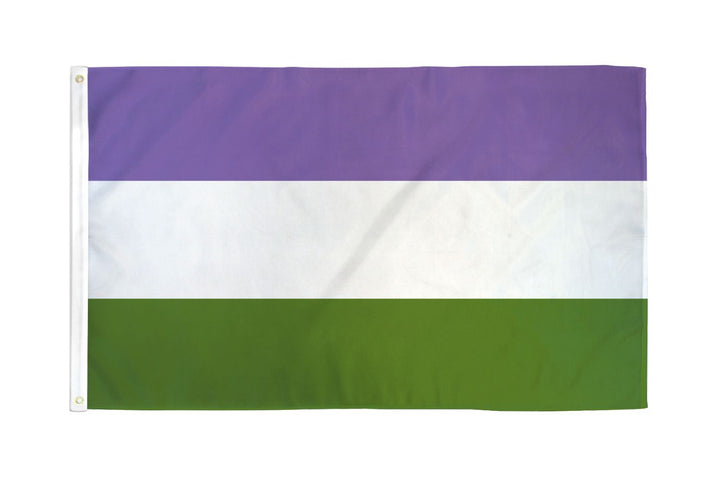 Flags Importer Genderqueer Flag in purple, white, and green polyester stripes, 3x5 ft