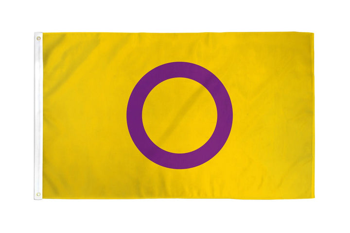Flags Importer Intersex Flag 3x5 ft, gold polyester with bold purple circle emblem