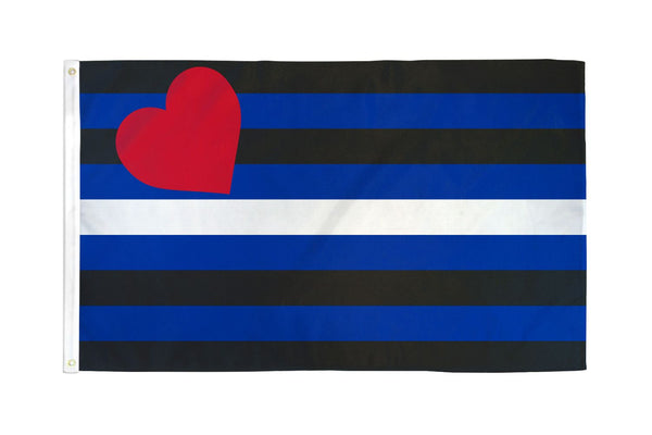 Flags Importer Leather Pride Flag 3x5 ft polyester with blue, black, white stripes and red heart