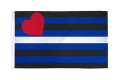 Flags Importer Leather Pride Flag 3x5 ft polyester with blue, black, white stripes and red heart