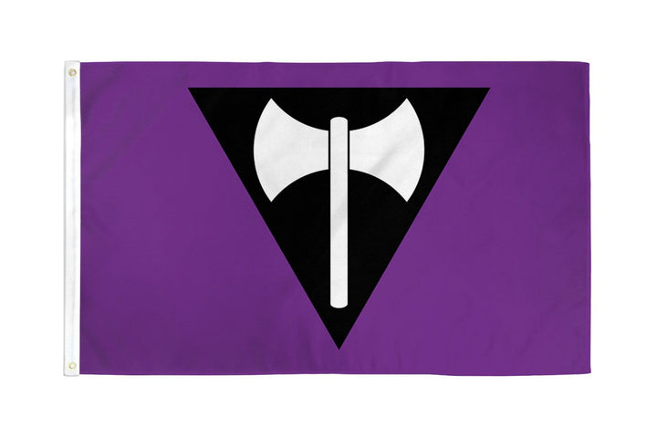 Flags Importer Lesbian Labrys Pride Flag, purple polyester with black triangle and white axe