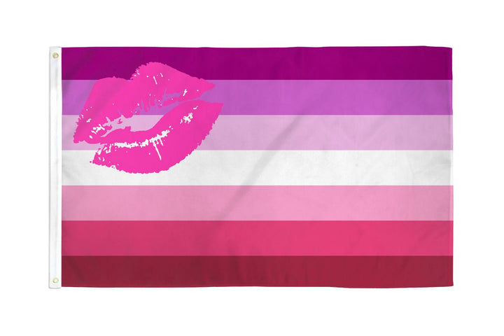 Flags Importer Lipstick Lesbian Pride Flag 3x5 ft, pink stripes with lip print