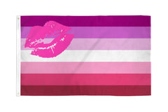 Flags Importer Lipstick Lesbian Pride Flag 3x5 ft, pink stripes with lip print