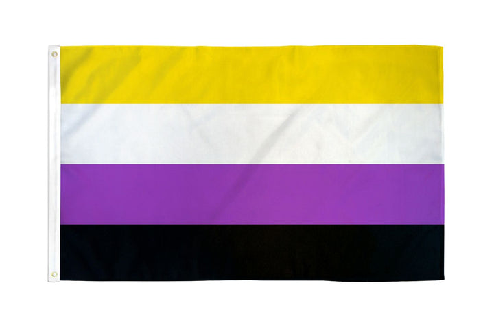 Flags Importer Non-Binary Flag 2x3 ft with yellow, white, purple, and black stripes