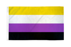 Flags Importer Non-Binary Flag 2x3 ft with yellow, white, purple, and black stripes