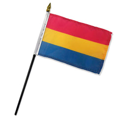 Flags Importer Pansexual 4x6 stick flag with pink, yellow, and blue stripes on black pole