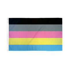 Flags Importer Polygender Flag 3x5 in black, grey, pink, yellow, and blue polyester stripes
