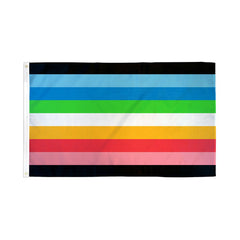 Flags Importer Queer Pride Flag 3x5 ft polyester with bold horizontal stripes in black, blue, green, white, yellow, red