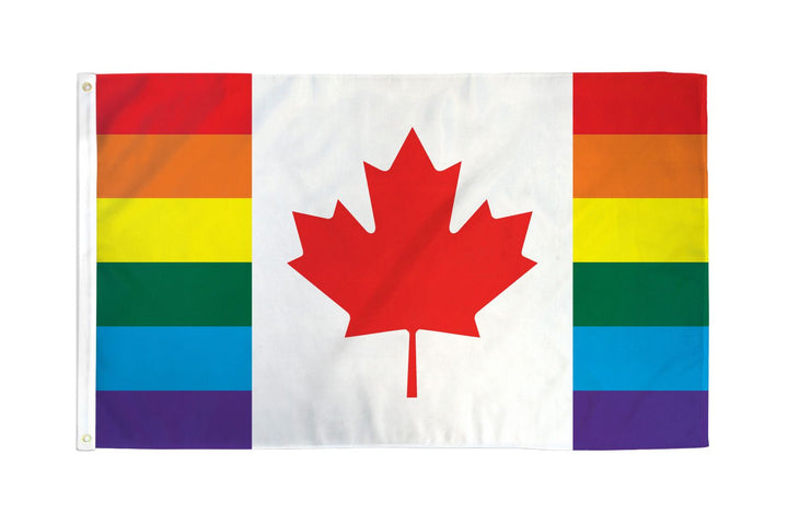 Flags Importer Rainbow Canada Flag 3x5 ft polyester with red maple leaf center