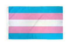 Flags Importer transgender pride flag in blue, pink, and white polyester stripes with grommets