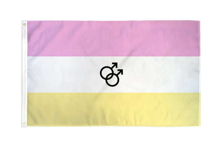 Flags Importer Twink Pride Flag 3x5ft in pink, white, and yellow stripes with male symbols
