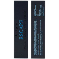 Flat box panels displaying ingredient list and paraben-free label for Escape roll-on