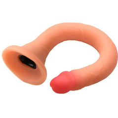 Flexible slim silicone enema hose bent into a loop showing suction base and rounded tip