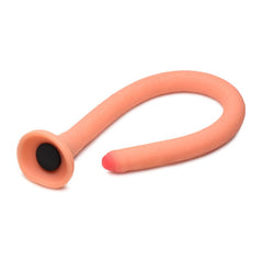 Flexible slim silicone enema hose coiled to show suction base and soft rounded tip