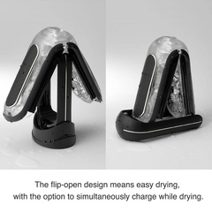 Flip Zero EV opened on charging base, flip design allows simultaneous drying and charging