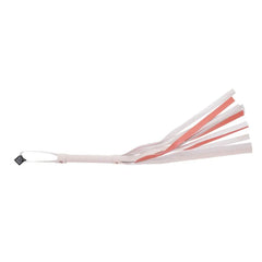 Close-up of flogger tails highlighting contrasting peach and cream faux-leather strip texture