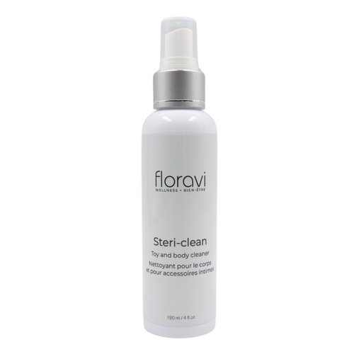 Floravi Steri-Clean toy and body cleaner in a white 120ml pump spray bottle