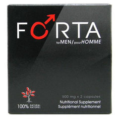 Forta for Men 2-capsule supplement box, black with red accent, 500 mg natural formula