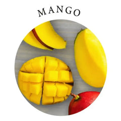Fresh mango fruit sliced open, reflecting the mango scent of this edible massage candle