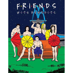 Friends With Benefits adult coloring book cover featuring parody cast illustration by Wood Rocket