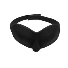 Frisky Deluxe Black-Out Blindfold in black with contoured foam eye cups and elastic strap