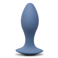Front view of the b-Vibe anal plug showing smooth tapered silicone body in slate blue