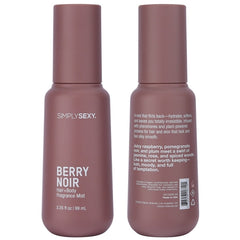 Front and back view of Berry Noir Fragrance Mist showing full label text, 3.35 fl oz size