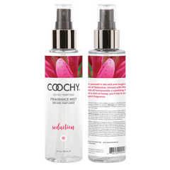 Front and back view of Coochy Seduction Fragrance Mist 4 oz bottle, alcohol-free formula