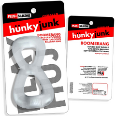 Front and back of Hunkyjunk Boomerang retail packaging displaying product description and brand info
