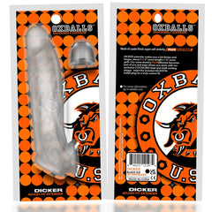 Front and back packaging views of Oxballs Dicker clear extender with included bullet plug insert