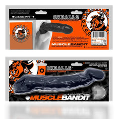 Front and back packaging views of Oxballs Muscle Bandit slim snugger sheath with product details