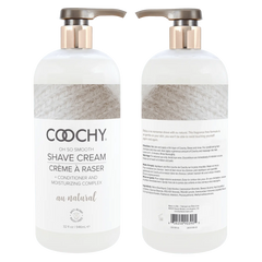 Front and back views of Coochy Au Natural Shave Cream 32oz displaying full product labeling