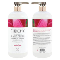 Front and back views of Coochy Seduction Shave Cream 32 oz pump bottle side by side
