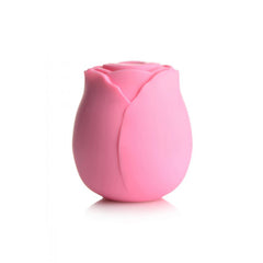 Front view of Bloomgasm pink silicone rose vibrator in closed tulip bud shape