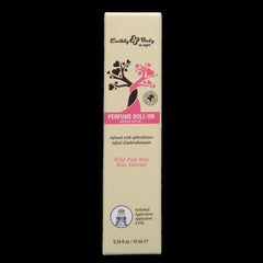 Front of cream-coloured box with heart-tree artwork and pink Perfume Roll-On label detail